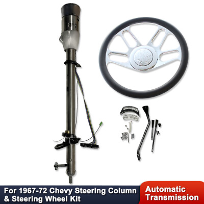 #ad For Chevy 67 72 Tilt Auto Natural Steering Column amp; 14quot; Chrome 9 Holes Wheel Kit $363.68