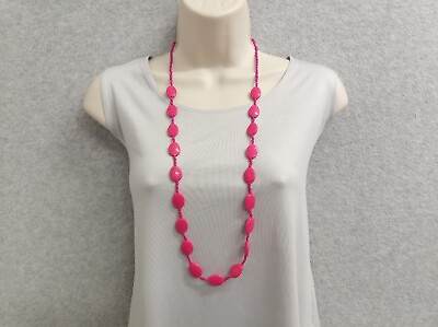 #ad Womens Long Silver Tone Pink Necklace 35.5 in Runway Chain Boho Holiday Parties $10.39