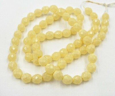 #ad 72 Vintage Czech Yellow Opal Glass Faceted 8mm Fire Polished Round Beads T414 $5.24