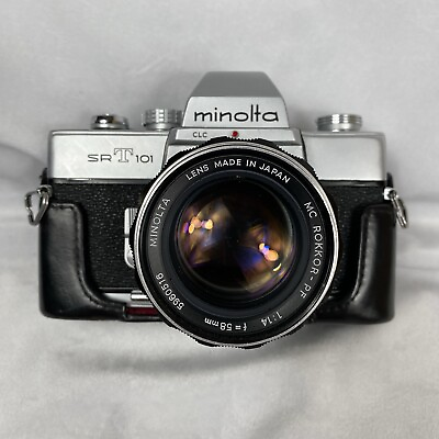#ad Minolta SRT 101 Black SLR Film Camera w 58mm f 1.4 ＋ 35 70mm f3.5 4.5 Lens Set $245.00