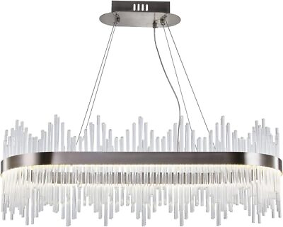 #ad WABON Modern Crystal Chandelier Oval Sand Nickel LED Hanging L31.5#x27;#x27; Chrome $138.95