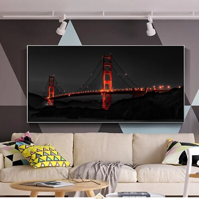 #ad Golden Bridge Night View Wall Picture Print Landscape Canvas Painting Home Decor $26.79